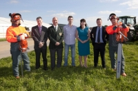 Joe Kavanagh FBD; James Sutton, NPA chairman; Brendan Kehoe and Louise O'Dwyer site owners and Fergal O'Neill, Husqvarna flanked by Mike Birchill and Kevin Birchill on site at Heathpark, New Ross where the National Ploughing Championships will be held Tuesday 25th-Thursday 27th September.Picture: Alf Harvey.